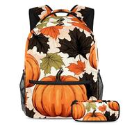 Maple Leaves Pumpkin Stay Fashion and Ready with this Backpack and Pencil Case Duo, ideale per gli studenti, Multicolore#02, B:29.4x20x40cm P:19x7.5x3.8cm, Zaini Daypack
