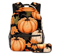 Maple Leaves Pumpkin Stay Fashion and Ready with this Backpack and Pencil Case Duo, ideale per gli studenti, Multicolore#01, B:29.4x20x40cm P:19x7.5x3.8cm, Zaini Daypack