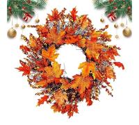 Maple Leaves Wreath - Autumn Fall Door Decor 17.7 Inch | Artificial Fall Pumpkin Wreath with Maple Leaves and Berries, Indoor or Outdoor Door, Porch, Patio, Farmhouse Mantel, Wedding, Than