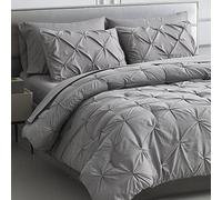 Maple&Stone Set copripiumino per letto queen size, 8 pezzi, grigio plissettato in una borsa, per tutte le stagioni, set con piumino, lenzuola, federe e federe (grigio, matrimoniale XL)