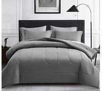Maple&Stone Set copripiumino Queen size, 7 pezzi, alternativo in piuma, con lenzuola, federe e federe, morbido inserto reversibile per letto matrimoniale, grigio scuro e grigio chiaro