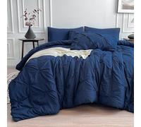 Maple&Stone Set di biancheria da letto matrimoniale con piumone, lenzuola, federe e federe, 7 pezzi, colore: blu navy