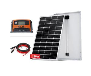 MAPLES Kit Pannello Solare 150W + regolatore di carica PWM 30A LCD + Cavi Per camper, barca, luci autonome, cancelli remoti con connettori MC4 (150W)