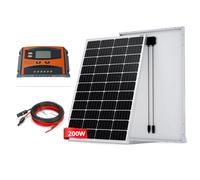 MAPLES Kit Pannello Solare 200W + regolatore di carica PWM 30A LCD + Cavi Per camper, barca, luci autonome, cancelli remoti con connettori MC4 (200W)