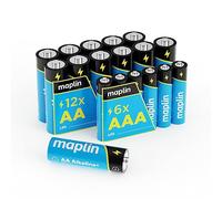 Maplin 12 batterie alcaline AA LR6/6 x AAA LR03 1,5 V (tripla A) 7 anni di durata di conservazione ad alte prestazioni
