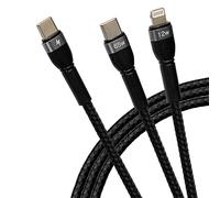 Maplin Cavo intrecciato 2 in 1 da USB-C a Multi-Charging USB-C 65 W e Lightning 12 W, 2 m, per Apple MacBook, iPad, iPhone, Samsung Galaxy, Airpods, Microsoft Surface, Google Pixel, Honor e altri