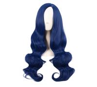 MapofBeauty 28 Pollice/70 cm Cosplay Lungo Ondato Curly Fibra sintetica Braccialetti laterali Anime Moda Party Capelli Parrucca (Misto Blu)