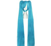 MapofBeauty Cosplay Side Part Frange Ombre Lungo Lisci Capelli Due Code di cavallo Sintetico Fibre Lolita Anime Parrucche (Ciano Blu)