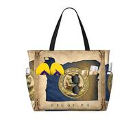Mappa astratta della bandiera dello stato dell'Oregon02 Borsa da spiaggia per donna Borsa da spiaggia impermeabile e anti-sabbia Borsa da viaggio grande