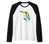 Mappa Colorata della Florida per Amanti dei Viaggi Maglia con Maniche Raglan