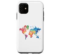 Mappa Colorata Della Terra Paesi Continente Geografia Mappa Custodia per iPhone 11