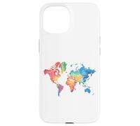 Mappa Colorata Della Terra Paesi Continente Geografia Mappa Custodia per iPhone 15
