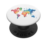 Mappa Colorata Della Terra Paesi Continente Geografia Mappa PopSockets PopGrip Adesivo