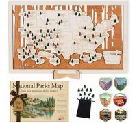 Mappa dei parchi nazionali - Tracker da viaggio USA con lista di controllo, spille e adesivi, regalo di avventura per amanti del parco, coppie e famiglie, decorazione artistica da parete con lista dei