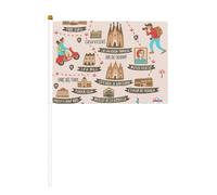 Mappa dei viaggi di Barcellona con 6 bandiere e 10 bandiere da sventolare, bandiera portatile su bastone, per sfilate, feste, bar, compleanni