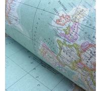 MAPPA DEL MONDO 2 Globi Atlas Tessuto Arredamento Materiale Cotone Larghezza ...