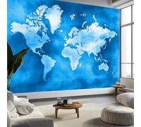 Mappa Del Mondo Ad Acquerello Carta da Parati In Tessuti non Tessuti 250 x 175 cm Murali, Blu Fotomurale Murale Soggiorno Camera da Letto Cameretta Dei Bambini Decorazione