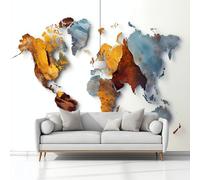 Mappa Del Mondo Ad Acquerello Carta da Parati In Tessuti non Tessuti 300 x 210 cm Murali, Bianco Fotomurale Murale, Soggiorno Camera da Letto Cameretta Dei Bambini Decorazione
