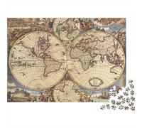 Mappa del Mondo Antica Puzzle da 1000 Pezzi per Adulti, Vecchia Mappa, Globi Vintage, Stimolante, Difficile, Premium, Spesso, Resistente, Vivace, Antistress, Gioco in Famiglia 70x50cm/1000pz