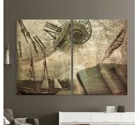 Mappa Del Mondo Astratta Su Tela Colore Marrone Grigio Arte Moderna Quadro XXL