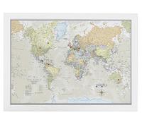 Mappa del mondo classica con cornice, bacheca in tela con cornice bianca e puntine, bacheca da viaggio con puntine, idea regalo - Maps International