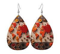 Mappa del mondo composta da orecchini a goccia in pelle stampata con spezie, accessorio alla moda per feste