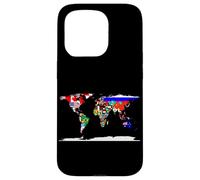 Mappa del mondo con bandiere del paese, bordi di tutti i continenti tee Custodia per iPhone 15 Pro