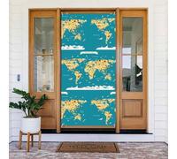 Mappa del mondo con punti di riferimento coperture decorative - Decorazioni per porte per interni ed esterni, primavera/estate/autunno/inverno, decorazioni natalizie di Halloween