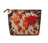Mappa del mondo con stampa di spezie a un solo strato di canapa finta borsa per cosmetici con cerniera accessori per cosmetici da donna, nero, taglia unica, nero, taglia unica, nero, taglia unica
