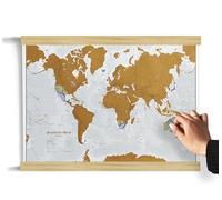 Mappa del mondo da grattare - 59 x 42 cm - Barre magnetizzate in legno per appendere - Maps International 60 anni + di creazione di mappe