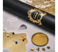 Mappa del mondo da grattare extra grande bianco oro - mappa del mondo da grattare per viaggiatori - carta da grattare - carta da grattare - idea regalo per viaggi - accessori inclusi - Scratch Off