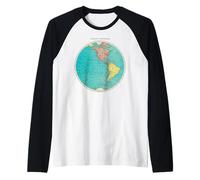 Mappa del Mondo dell'emisfero Occidentale Design Cartografia Globe Art Maglia con Maniche Raglan