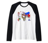 Mappa del Mondo di Countryballs Maglia con Maniche Raglan