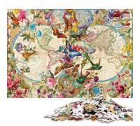 Mappa del mondo floreale Puzzle in Legnos 500 Pezzi Puzzle Adulto Regalo Per Amore E Amico Gioco Education Decorazione Interna Unica Per Gioco Familiare Stress Relief 500pcs (52x38cm)