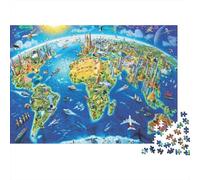 Mappa del Mondo Illustrazione Puzzle 1000 Pezzi Gioco di Puzzle 1000 Pezzi Carta per Adulti Educativo Geografia Famiglia Relax Regalo Casa 38x26cm/1000pcs