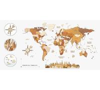 Mappa del mondo in legno per la decorazione delle pareti - Legno tinto multicolore, multistrato, nomi incisi - effetto 3D unico - per soggiorno, ufficio o camera da letto XXL (250x156 cm) - Explorer