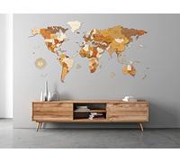 Mappa del mondo in legno per la decorazione delle pareti-legno tinto multicolore, multistrato, nomi incisi - effetto 3D unico - per soggiorno, ufficio o camera da letto XL 200x100 cm-Traveler