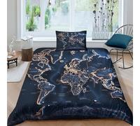 Mappa del mondo Microfibra Morbida Copripiumino 2 Pezzi,3D Motivo Geografia Copripiumino,Copripiumino E Federe,con Chiusura A Cerniera E Federe Cuscino Per Adulti E Ragazzi singolo（135x200cm）