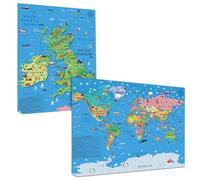 Mappa del mondo per bambini + set di poster del Regno Unito e dell'Irlanda, mappe educative da parete con animali e punti di riferimento per la cameretta dei bambini