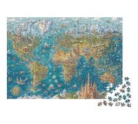 Mappa del Mondo Puzzle 1000 Pezzi Carta per Adulti Stile Illustrazione Classica Gioco di Puzzle 1000 Pezzi Decorazione Regalo Famiglia 52x38cm/1000pcs