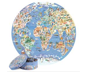Mappa Del Mondo Puzzle Illustrato 1000 Pezzi Rotondo Jigsaw Di Bopster