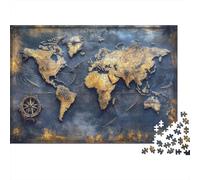 Mappa del Mondo Puzzle per Adulti Puzzle 1000 Pezzi Bussola Vintage Gioco di Puzzle 1000 Pezzi Relax Casa Famiglia 52x38cm/1000pcs