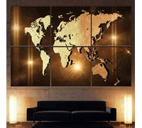 Mappa Del Mondo Tela Set Di Immagini Arte Astratta Nera Marrone Moderna Casa XXL