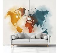 Mappa Del Mondo Vintage Ad Acquerello Carta da Parati In Tessuti non Tessuti 300 x 210 cm Murali, Bianco Fotomurale Murale, Soggiorno Camera da Letto Cameretta Dei Bambini Decorazione