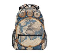 Mappa Del Mondo Vintage Blu Terra Zaino Scolastico per Ragazzi Ragazze,Borse per Libri e Studenti Alla Moda