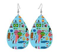 Mappa del Sud America con icone a goccia orecchini in pelle da donna stampa ciondolo con gancio moda vintage festa uso quotidiano, Misura unica, Pelle