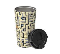 Mappa del tesoro del labirinto trasporta una tazza da caffè isolata. Elegante thermos da 500 ml che mantiene le bevande calde per ore, perfetto per caffè, tè e altro ancora.