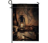 Mappa del tesoro nautica anteriore cortile cortile bandiere verticali da giardino 12 x 18 su entrambi i lati per esterno, vintage mappa del mondo lampada a olio stampa bandiera casa, bandiera rustica