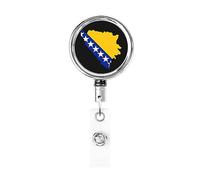 Mappa della bandiera della Bosnia ed Erzegovina Bobina porta badge in metallo resistente, porta badge retrattile con clip da cintura per porta badge identificativo dipendente insegnante