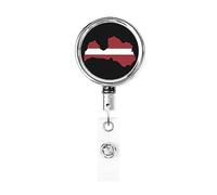Mappa della bandiera della Lettonia Bobina porta badge in metallo resistente, porta badge retrattile con clip da cintura per portachiavi dipendente insegnante